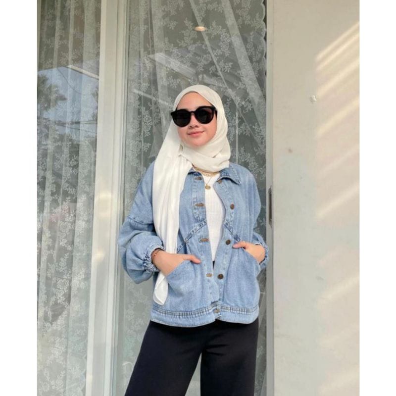 VINTAGE JACKET OVERSIZE I JAKET JEANS DENIM SEPHIA LD 120 CM I JAKET JEANS PREMIUM WANITA