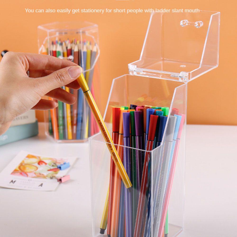 Lanfy Tempat Pulpen Transparan Hadiah Segiempat Perlengkapan Rumah/Kantor Tahan Debu Home Decor Geometric Pencil Case