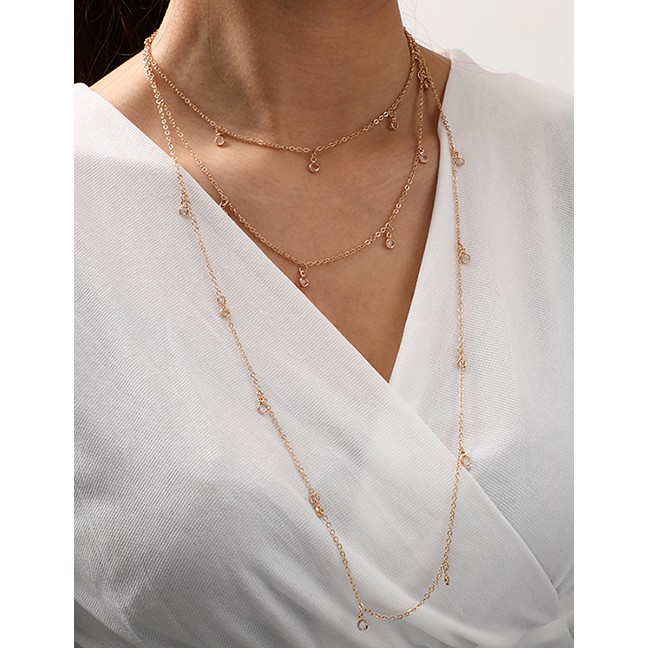 LRC Kalung Fashion Rose Gold Diamond Multi-layer Tassel K51442