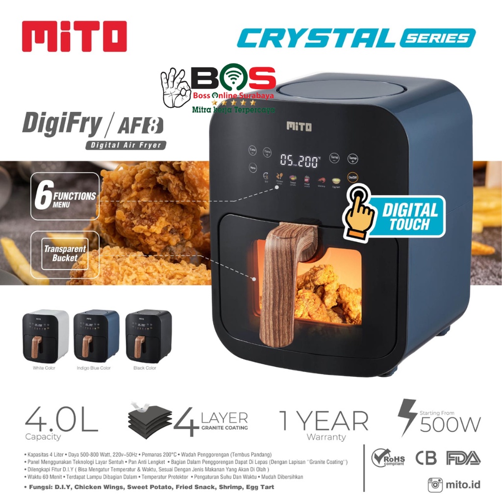 Air Fryer Mito Kapasitas 4L Air Fryer Mito AF 8 Crystal Series Air Fryer Gorengan