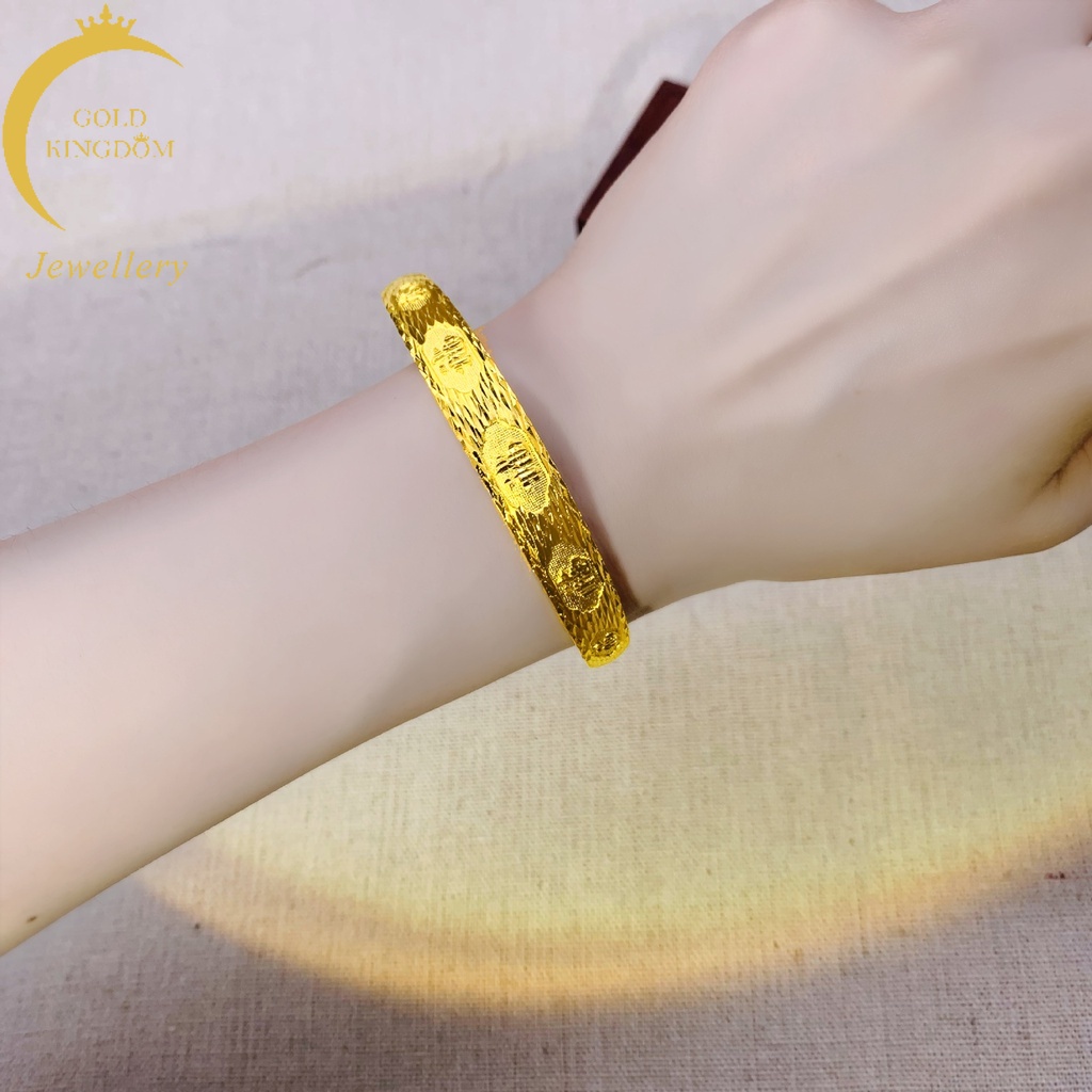 Gelang Emas Emas Asli Kadar 375 Model Datar Lebar Motif Naga Dan Phoenix Gaya Klasik Untuk Wanita