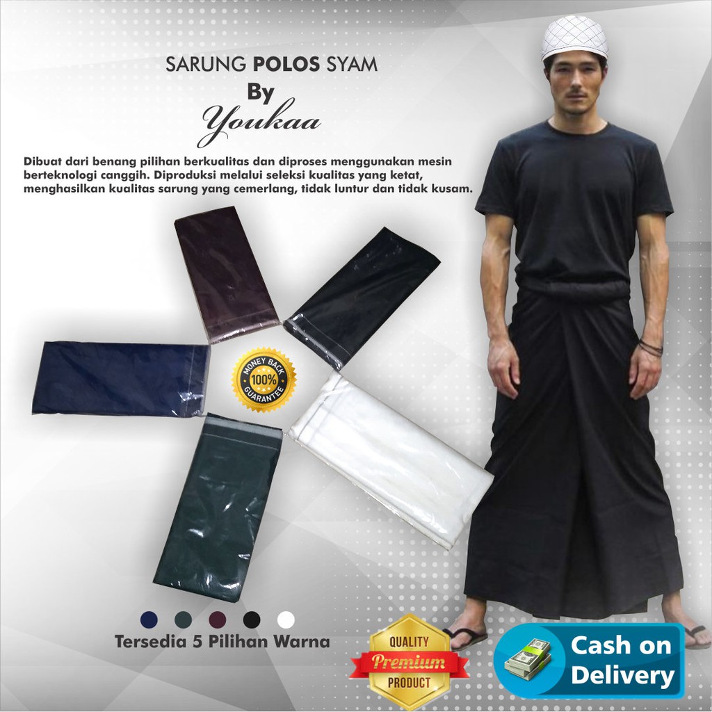 Sarung Santri Polos Hitam/Putih/Biru Premium