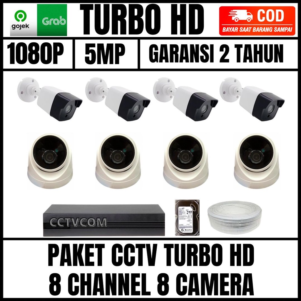 PAKET CCTV 8 CHANNEL 8 KAMERA 5MP 1080P IC SONY TURBO HD 1080P KOMPLIT