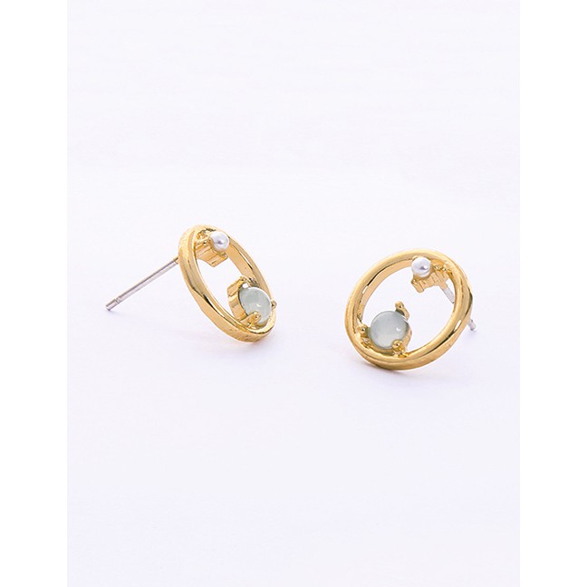 LRC Anting Tusuk Fashion Gold Geometric Circle Stud Earrings In Sterling Silver D17347