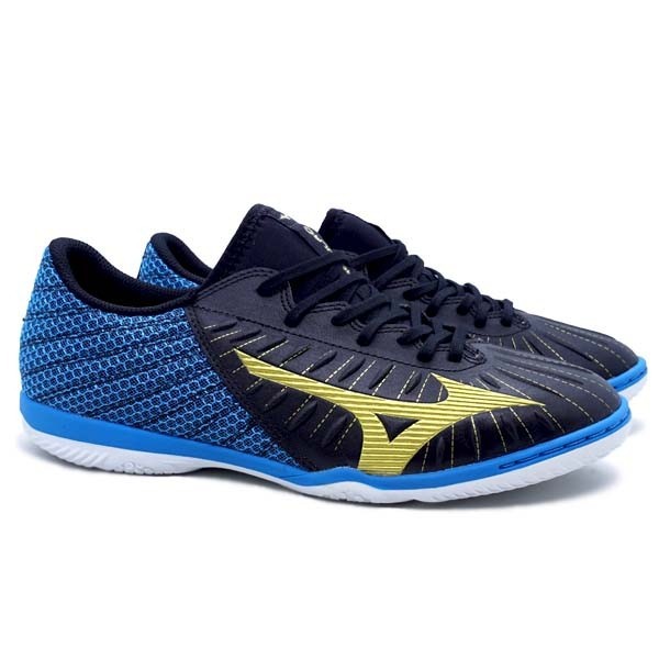Sepatu Futsal Mizuno Rebula Sala Select IN - Black/Gold/Blue Jewel