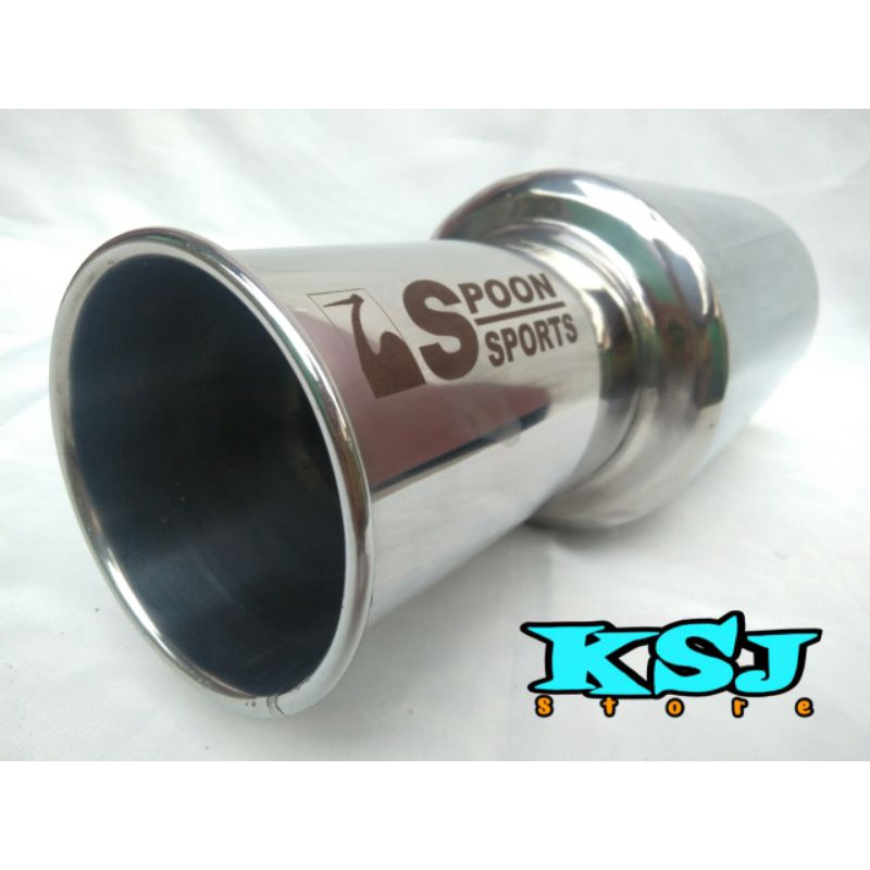 Knalpot mobil racing spoon sport full stainles suara bass kalem muffler inlet 2inch  agya ayla jazz 