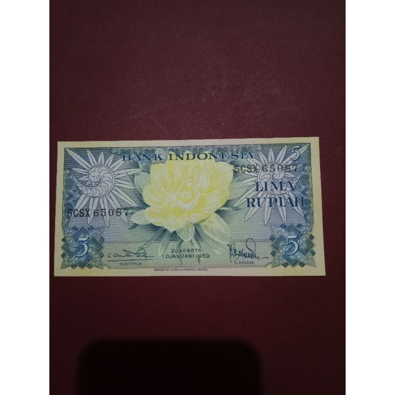 uang kertas 5 rupiah bunga tahun 1959 uang kuno uang mahar