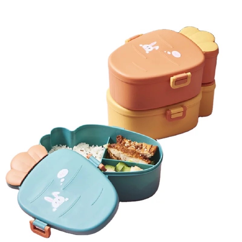 SET Kotak Makan Anak BPA Free Gambar Wortel Kotak Bekal Anak Besar Tempat Makan Anak bersekat Free Sendok dan Garpu