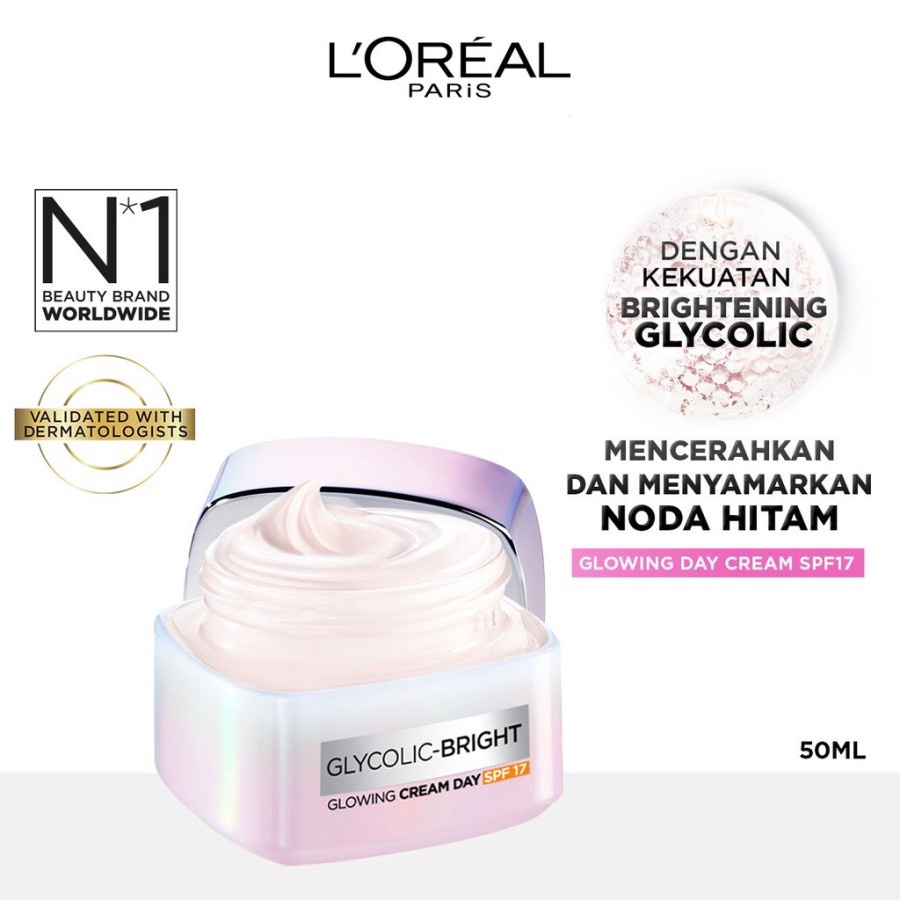 ★ BB ★ L'Oreal Paris Glycolic Bright Glowing Day Cream SPF17 15ml - 50ml | Loreal Krim Siang Glyco