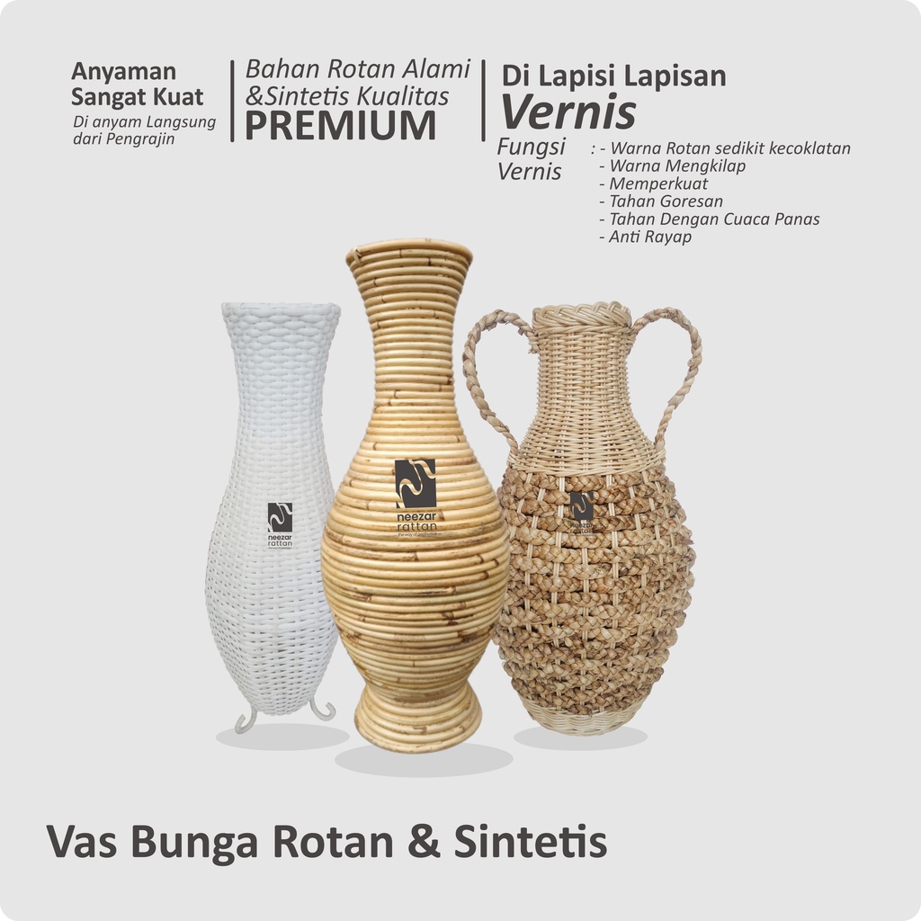 BEST SELLER Vas Pot Guci Tempat Bunga dari rotan TINGGI 50 cm 60cm Rotan Sintetis