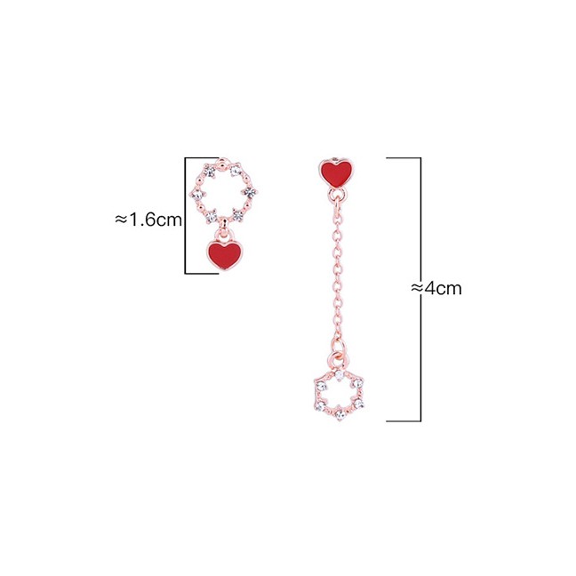 LRC Anting TusuFashion Asymmetric Earring Crystal-studded Geometric Heart-shaped Asymmetric Earrings