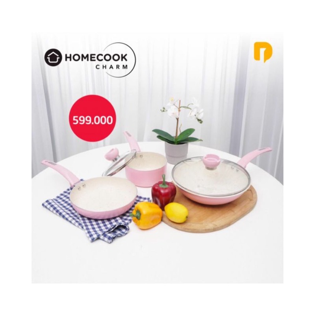 Homecook Charm set of 3, set panci teflon pink