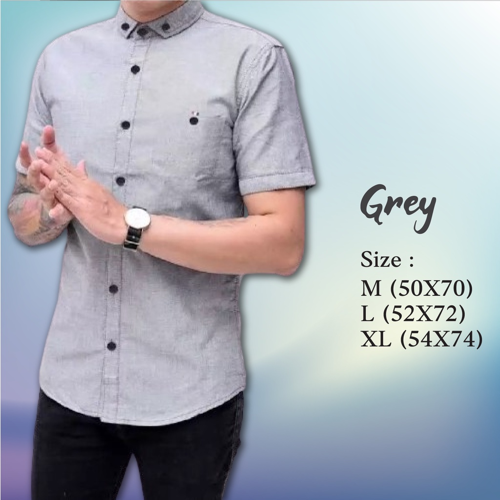 bisa COD Baju Kemeja pria lengan pendek Grey abu abu kasual polos baju kameja kemeja pria slimfit fo