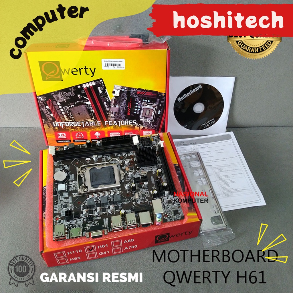 MOTHERBOARD H61 QWERTY NVME / SATA DDR3 USB3 LGA 1155 INTEL I3 I5 I7 HDMI