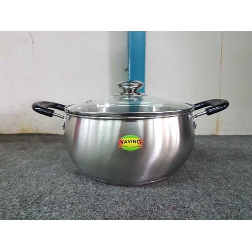 Panci Soup Stainless Vavinci Darton Cooking Pot Tutup Kaca 24 cm
