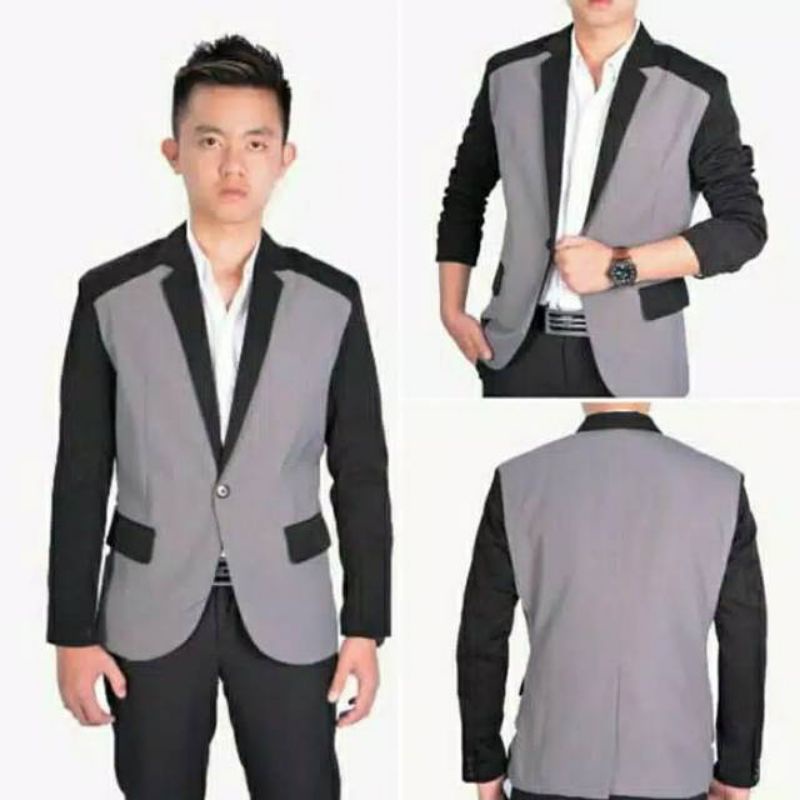 Jas Pria Gray Black Kekinian Keren, Jas Pernikahan, Jas Korea