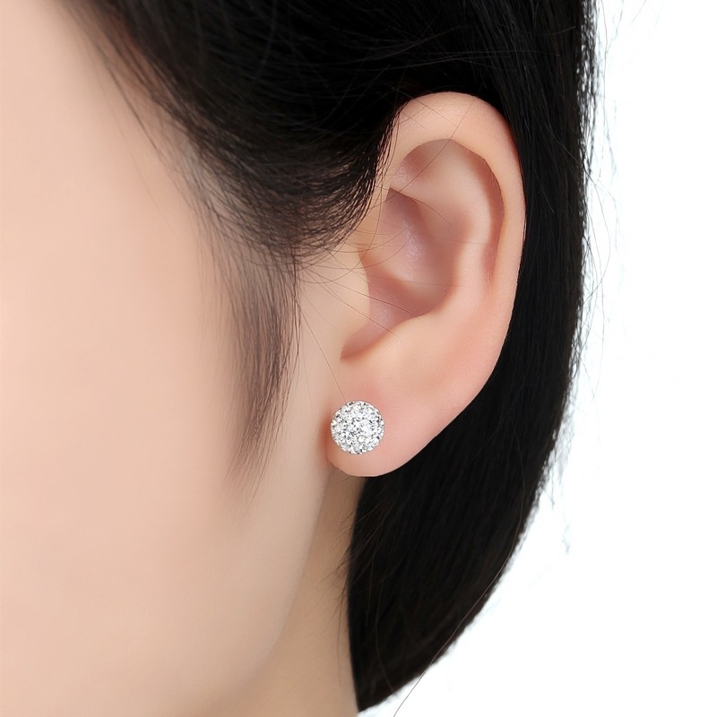 BTS-B48BD Tino-Tino Anting Wanita  Lingkaran Bulat Diamond Stud Earring Ball shape Titanium Silver/Anting Nagita Silver 925