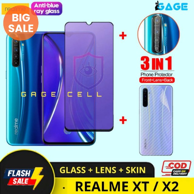 3in1 Tempered Glass Anti Blue Light Full Layar Realme XT X2 Tg Antigores Radiasi Screen protector