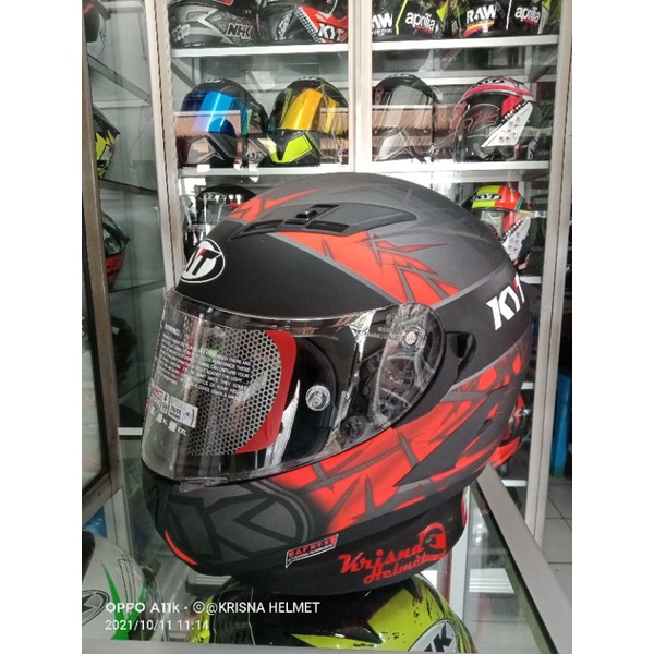 Helm Full Face KYT FALCON FR SPIKE GUNMETAL DOFT RED FLOU