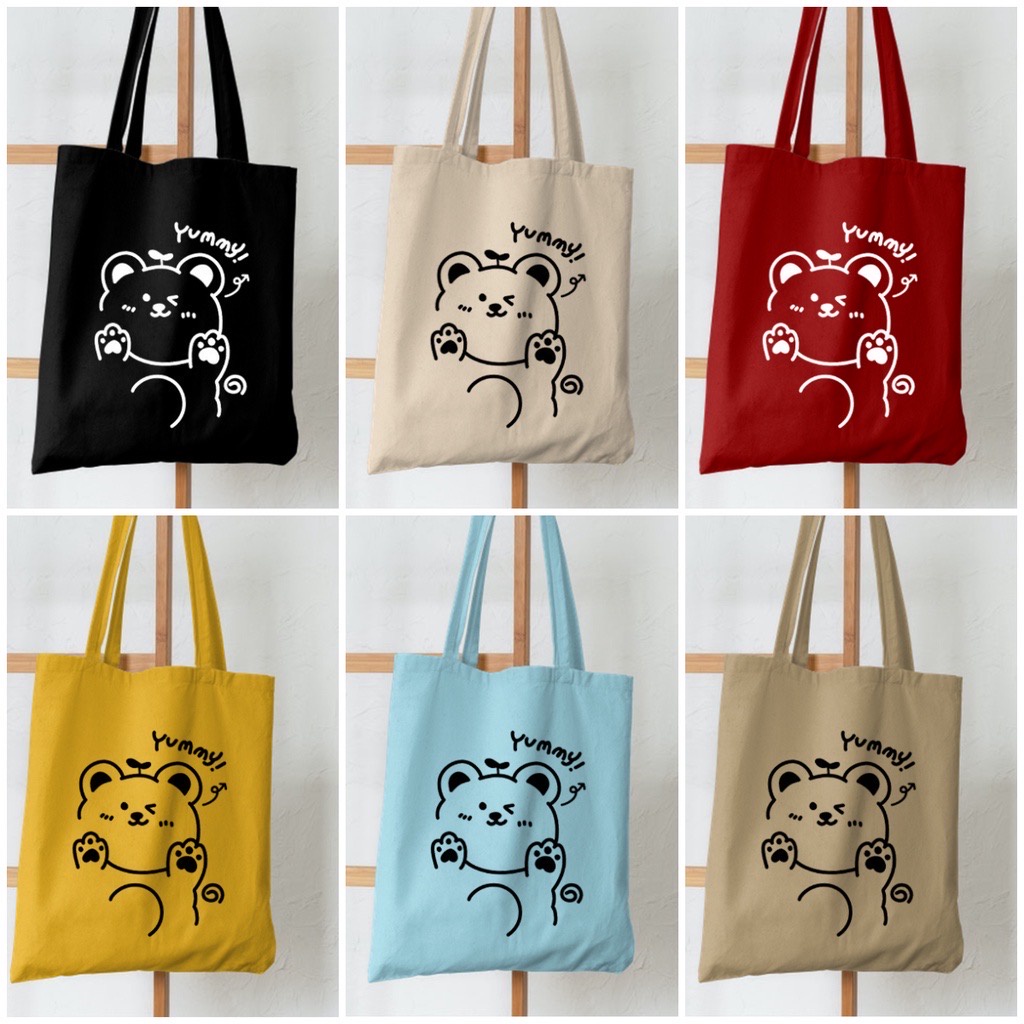 MEGA SALE 7.7! [RESLETING] NEW TOTEBAG SEMI KANVAS BERUANG YUMMY JEPANG RESLETING UKURAN 33x38 CM | TOTEBAG HITAM | TOTEBAG KREM | TOTEBAG KHAKI | TOTEBAG BIRU MUDA | TOTEBAG PINK | TOTEBAG NAVY | TOTEBAG MAROON ATAU MERAH