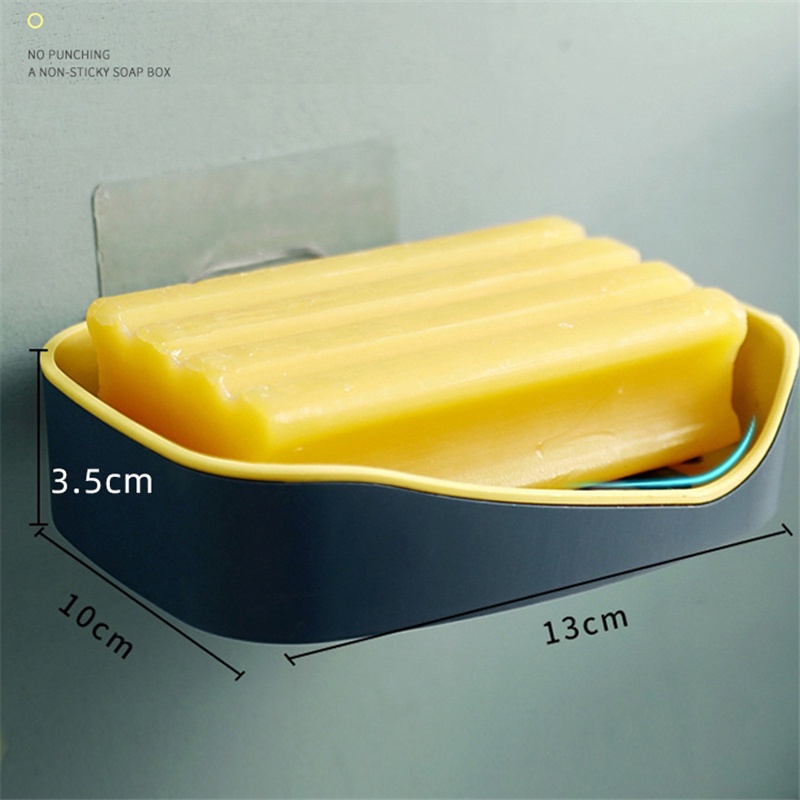 2 Pcs Self Adhesive Wall Mounted Soap Rack No Drilling Storage Box Rack Double Layer Soap Holder Drain Soap Sponge Dish