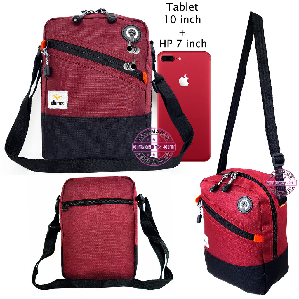 Tas HP 7 inch - Tas Selempang Pria Tablet Elbrus Port Headset - Tas Slempang Pria Zip Miring