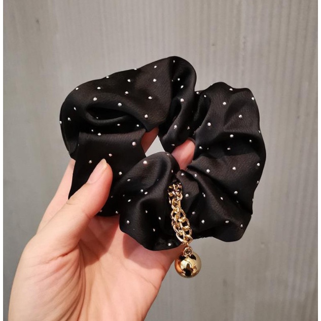 Ikat Rambut Karet Scrunchies Skruncis Korea Motif Simple Polos Sage