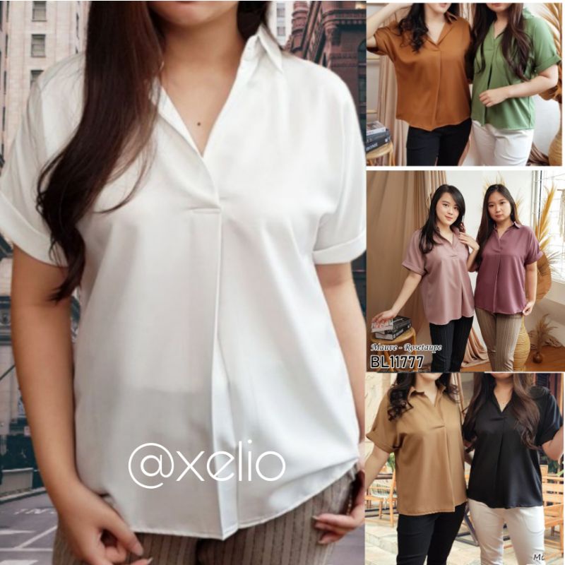 Blouse wanita  lengan Pendek Atasan Kemeja Wanita Polos Casual Hitam Putih Lengan Pendek