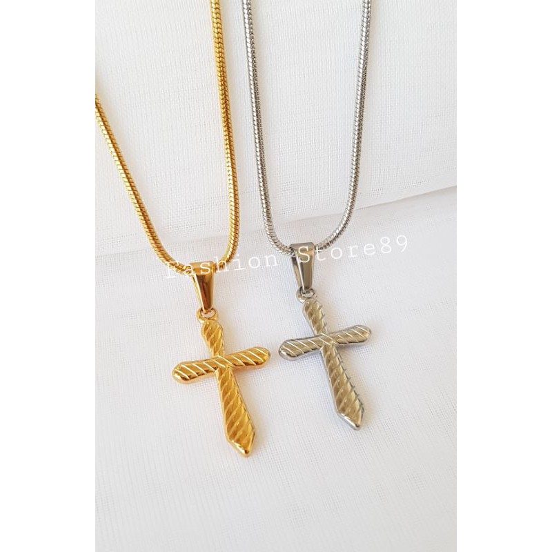 kalung fashion salib import titanium gold white Antikarat Selamanya CN01