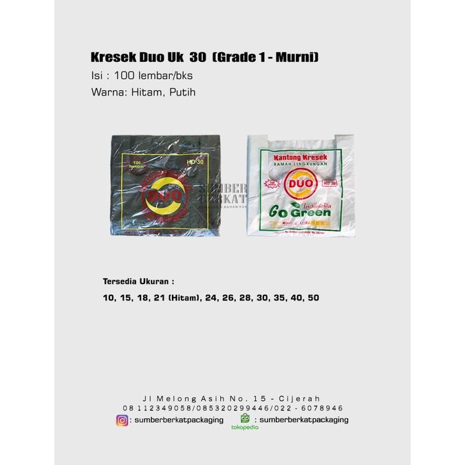

hanya disini] Kantong Plastik / Kresek HD Merk Duo Uk 30