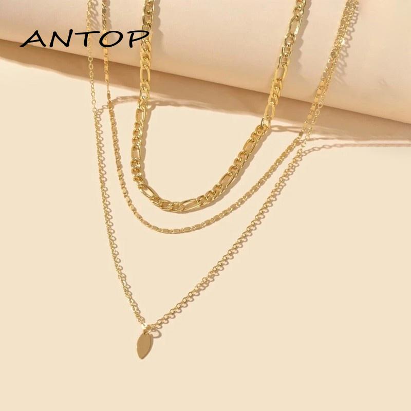 2 Pcs Kalung Wanita Korea Choker Kalung Multilayer Emas Daun Gaya Vintage Untuk Aksesoris Fashion Wanita Necklace ANTOP