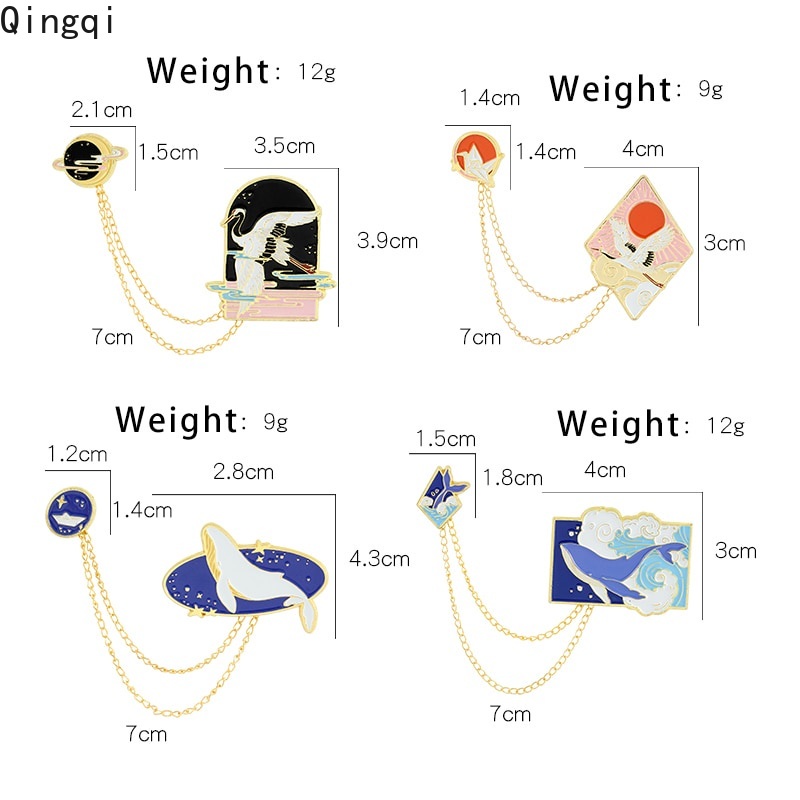 Whale Bros Pin Enamel Model Bintang / Bulan / Perahu / Burung Bangau / Laut / Ikan Paus / Matahari Gaya Jepang Untuk Wanita