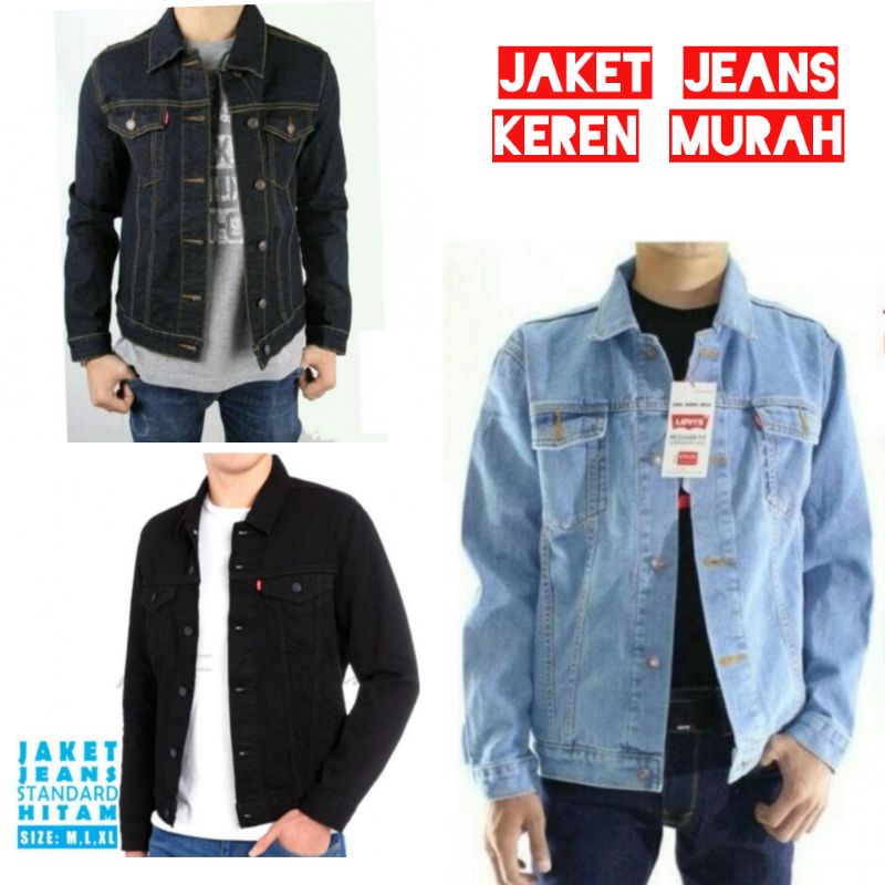 jaket levis jeans keren terbaru pria wanita murah berkualitas warna hitam biru