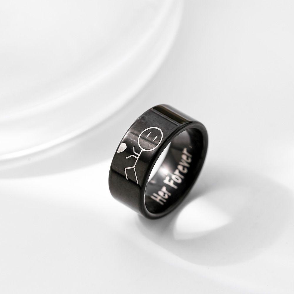 Preva Cincin Baja Titanium Baja Perhiasan Lebar 8 mm Wanita Fashion Perhiasan Pernikahan Cincin Pasangan Romantis