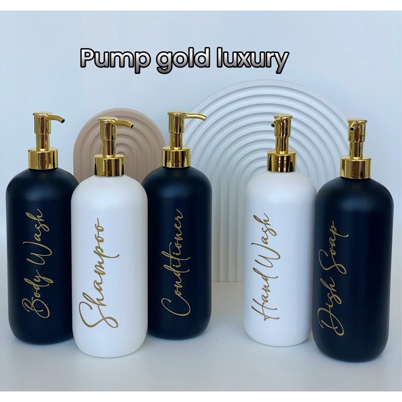 botol N24 HITAM PUTIH doff 500ml GOLD CHIC . aesthetic bottle minimalist refill organizer tempat sabun cair pump estetik luxury