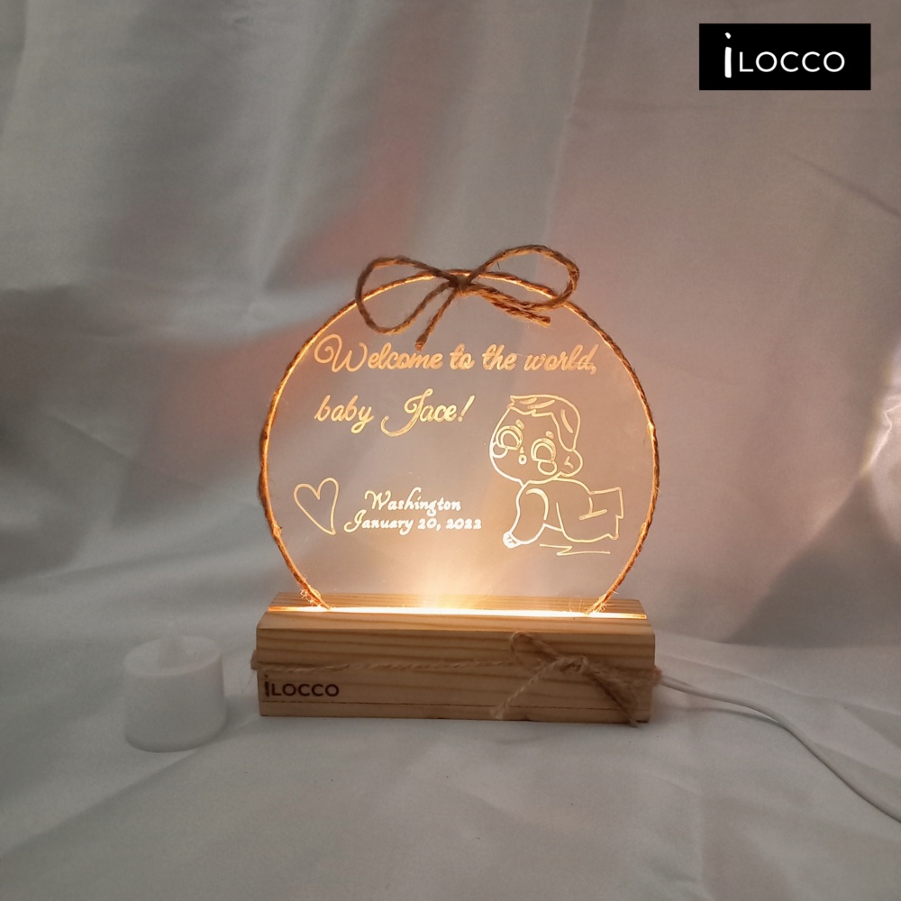 [ilocco] Lampu Hias Akrilik LED Lettering Custom Bulat Baby Newborn - BJB | LED Custom Gift