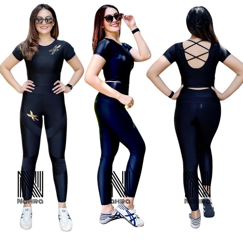 Setelan Baju OlahRaga Senam Zumba Wanita Model X NHR Varian Hitam