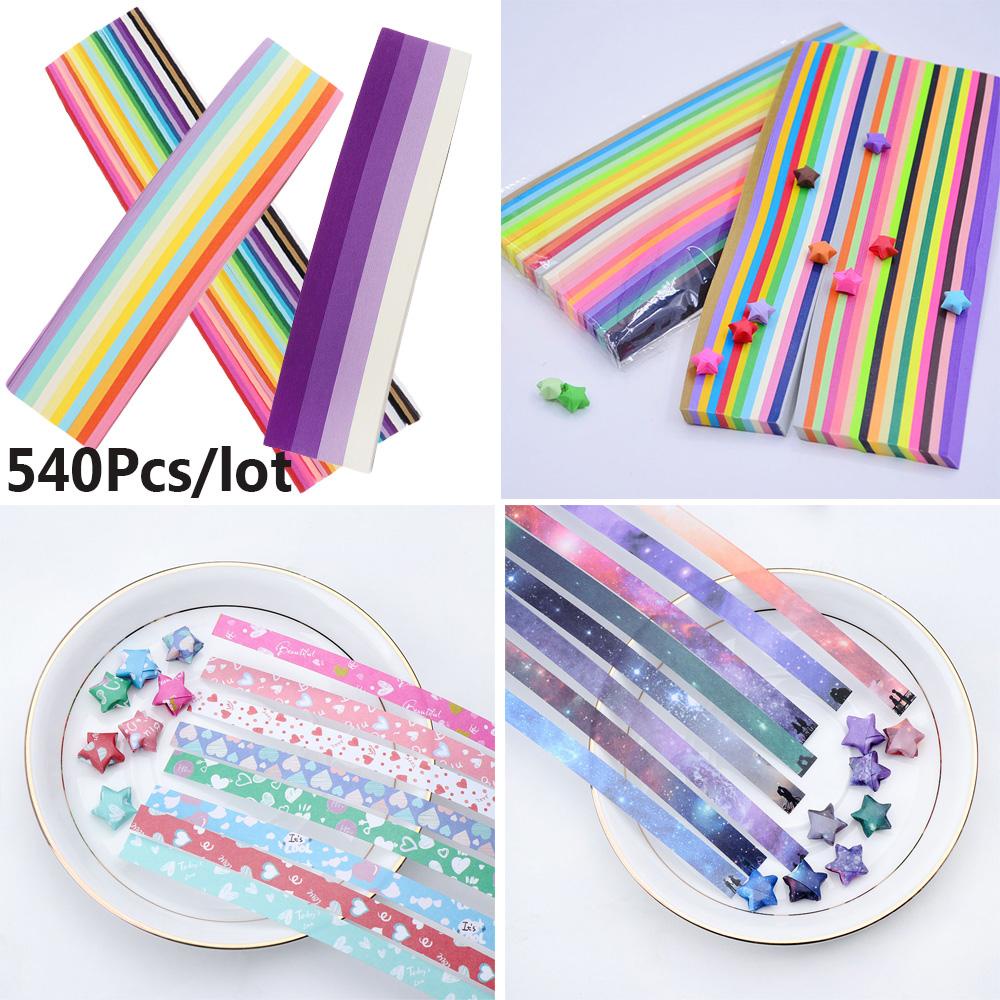 Suyo 540pcs / lot Strip Kertas Origami Satu Sisi Warna Campur Untuk Dekorasi Rumah DIY