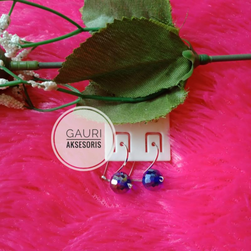 Anting Monel Kristal Biru Bentuk Bola