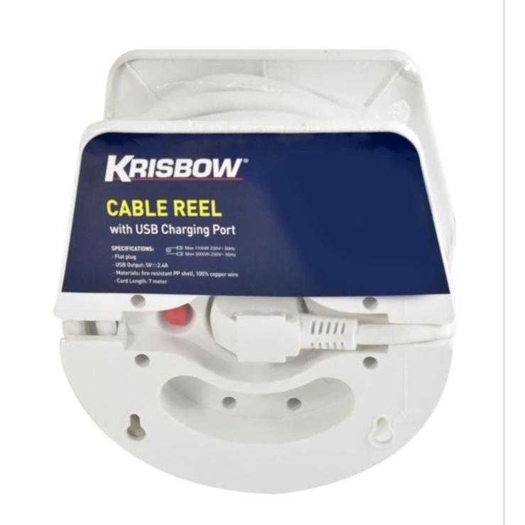 KRISBOW Kabel Rol Dengan USB 7 Mtr 2.4A Cable Reel