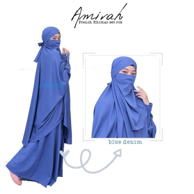 AMIRAH FRENCH KHIMAR SET ROK WARNA DENIM by niqata