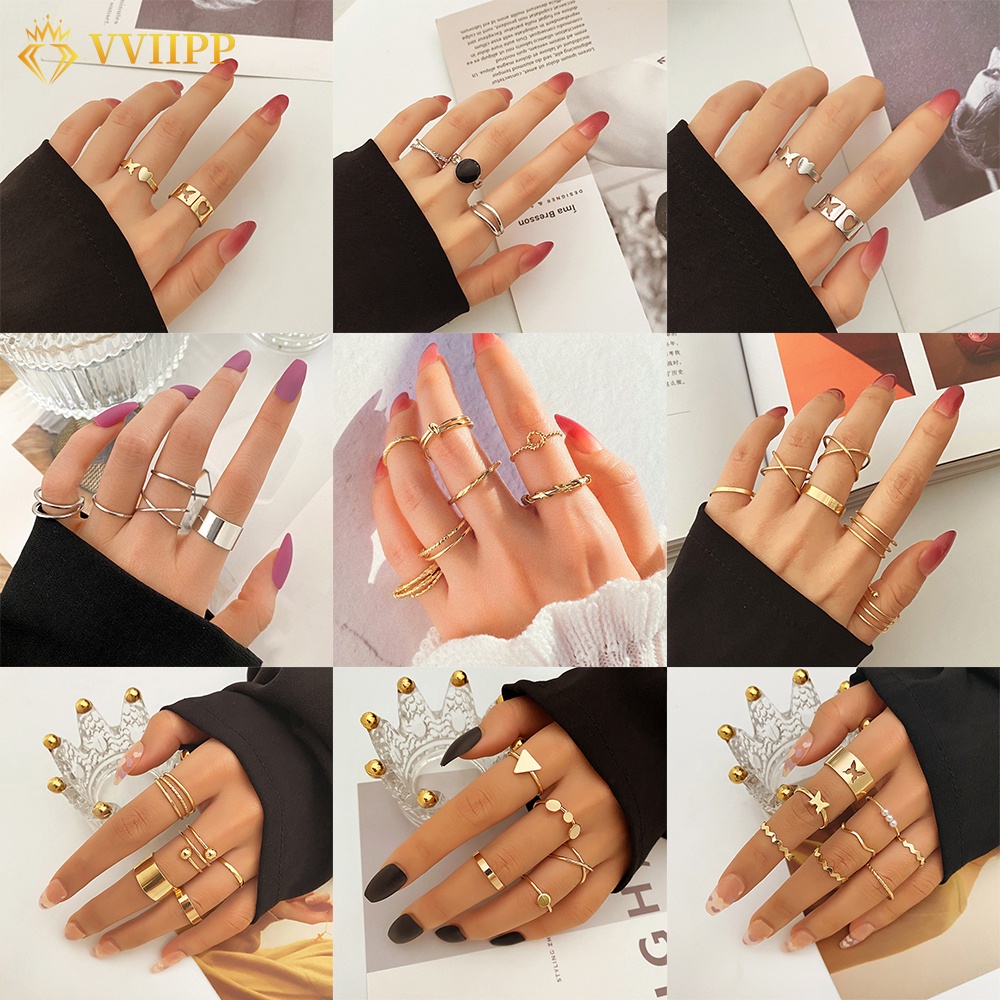 Set Cincin Desain Butterfly Heart Warna Emas Perak Untuk Wanita