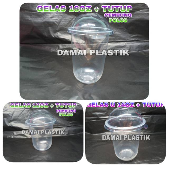 Gelas Oval + Tutup Cembung 16oz 14oz 12oz Cup U + Lid  Cup 16 oz 14 oz 12 oz Gelas Plastik Sedotan