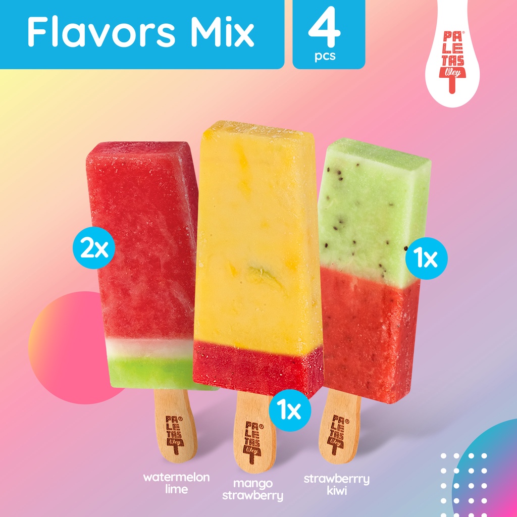 

Es Krim Paletas Wey 1 Mango Strawberry, 1 Strawberry Kiwi & 2 Watermelon Lime