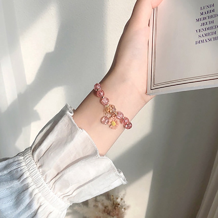 Gelang Keberuntungan Bandul Desain Bunga Aster Hias Opalmutiara Gaya Koreasimple Untuk Wanita