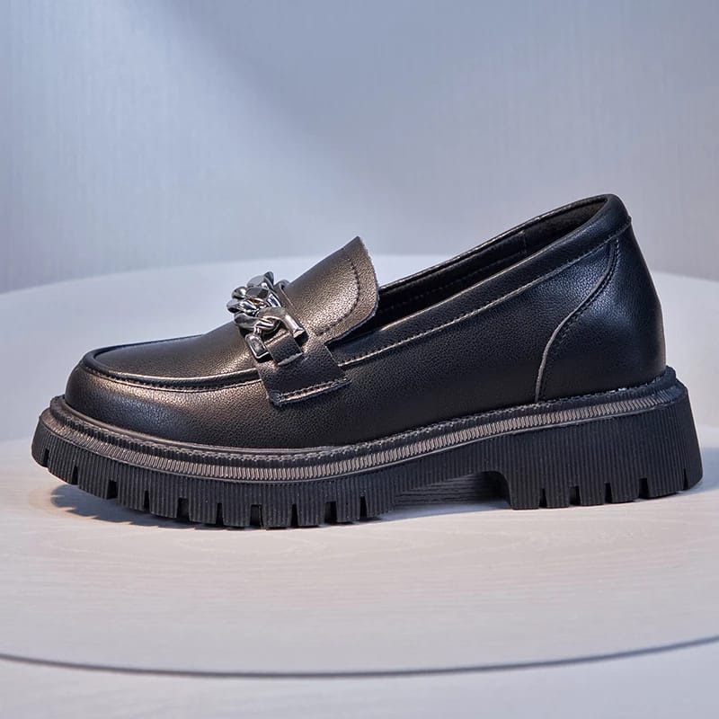 SEPATU LOAFERS RANTAI SILVER BLACK DOF '' TAMARRA '' STYLE KOREA PREMIUM TM 01