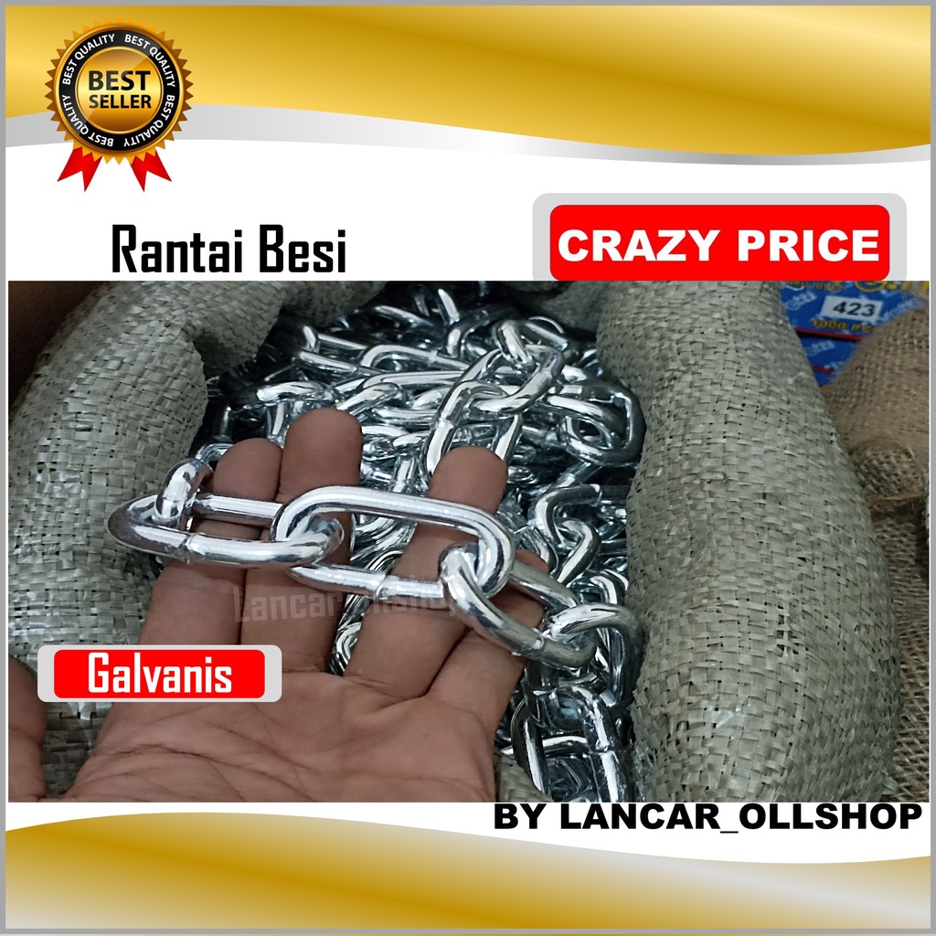 Rantai Kapal 5/16 7 MM / Rantai Besi Besar 7 MM /  Harga Rantai Kapal Besi Meteran / Rantai Besi Galvanis 7 mm/Rante Besi 7 mm Eceran per 0.5 M 1 Meter Murah