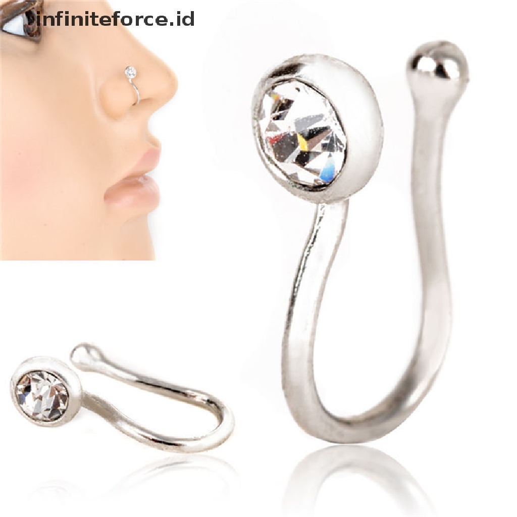 Cincin Tindik Hidung Bibir Telinga Bahan Stainless Steel Aksen Kristal