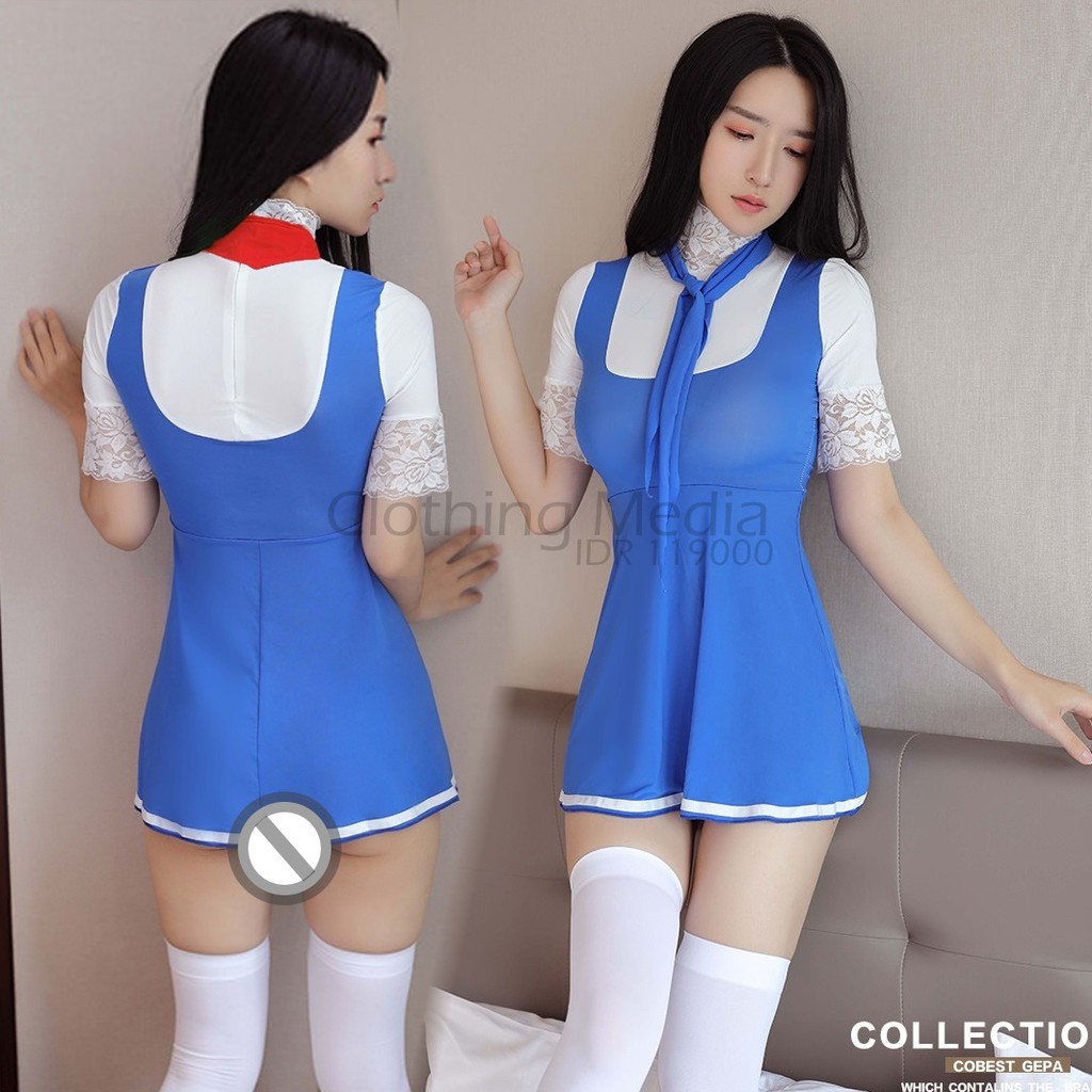 Bodysuit Sailor Silky Motif Seragam Seifuku Rok Jepang Turtleneck Cosplay Lingerie Renda