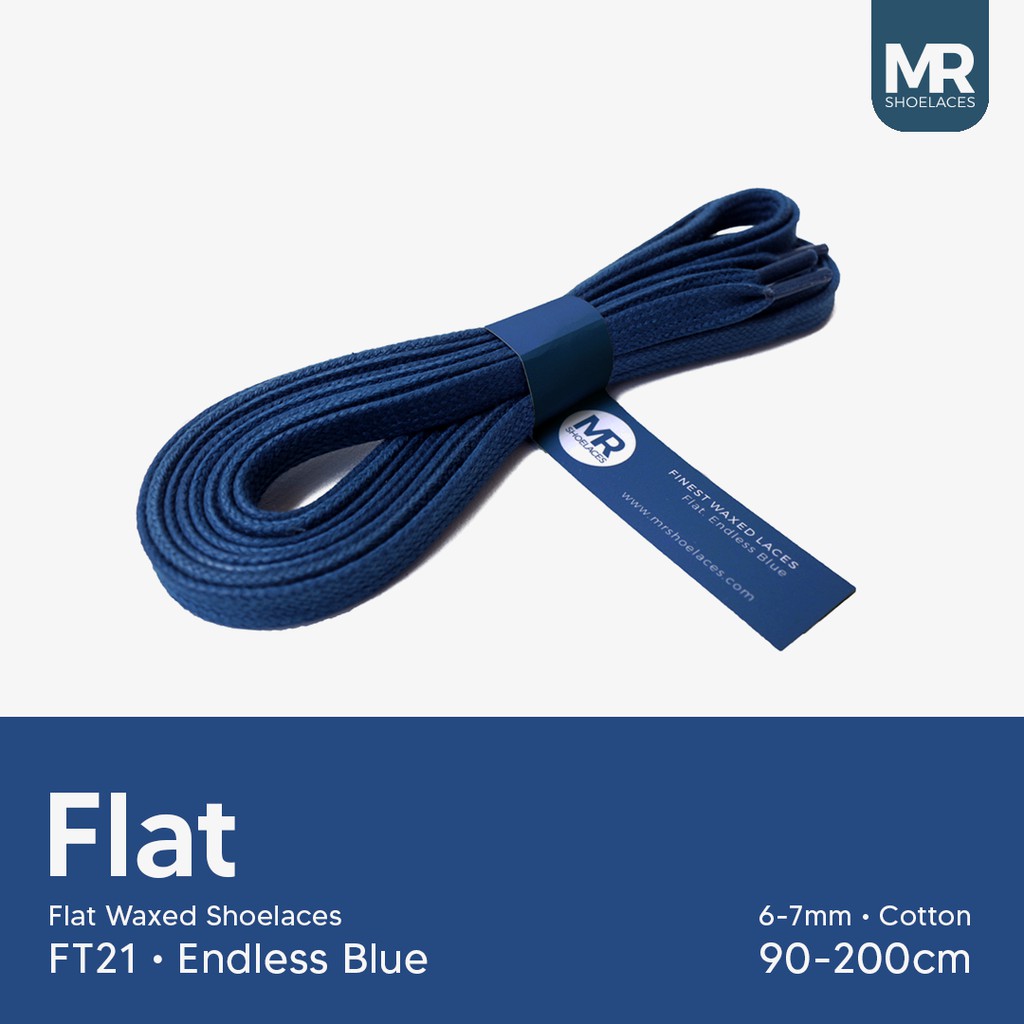 MR Shoelaces FT21 Endless Blue - Tali Sepatu Lilin 6-7mm Gepeng Flat Pipih (Waxed Laces)